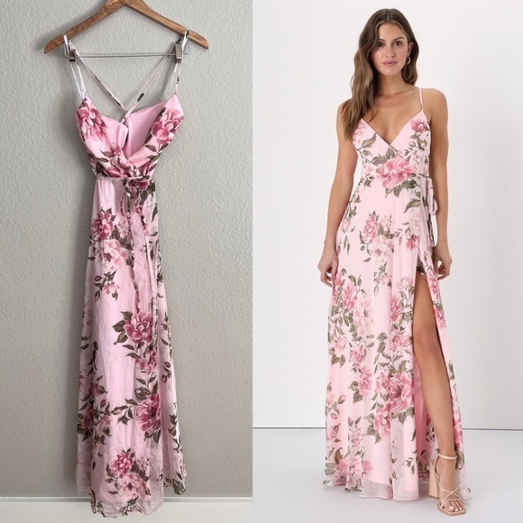 Oh-So Romantic Pink Floral Print Sleeveless Wrap Maxi Dress - Picture 1 of 8